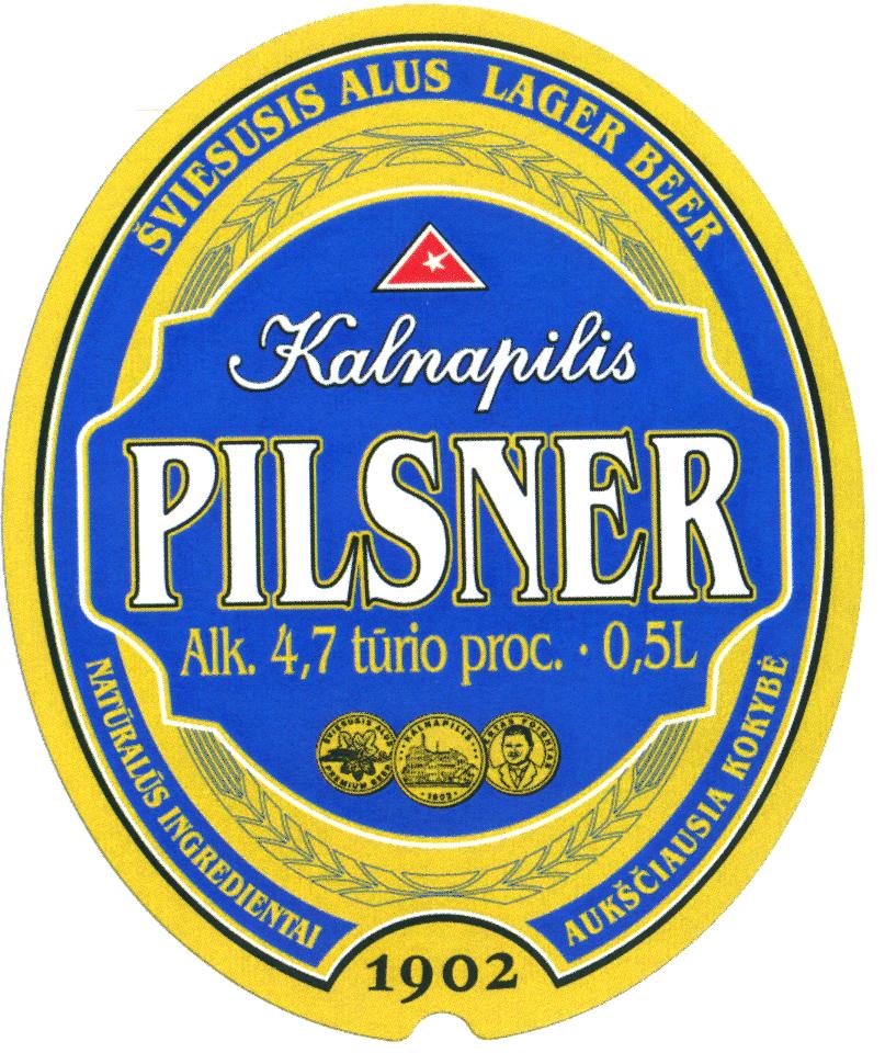 Prekės ženklas: ŠVIESUSIS ALUS LAGER BEER Kalnapilis PILSNER 1902